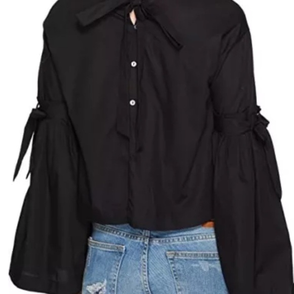 Free People Black Obviously Yours Bell Sleeve Tie Back Top Sz SP - Picture 2 of 10